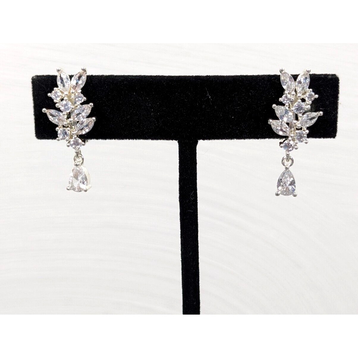 Tjg For Napier Marquise Crystal Drop Earrings Silver Tone Bridal Statement